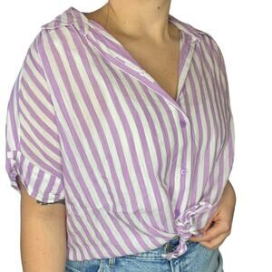 Lane Bryant Purple Striped Button Tie Front Shirt Plus Size 18